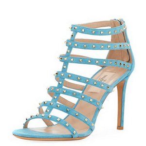 NEW VALENTINO GARAVANI Suede Rockstud Sandals- Heels for Party, Wedding & Vacay